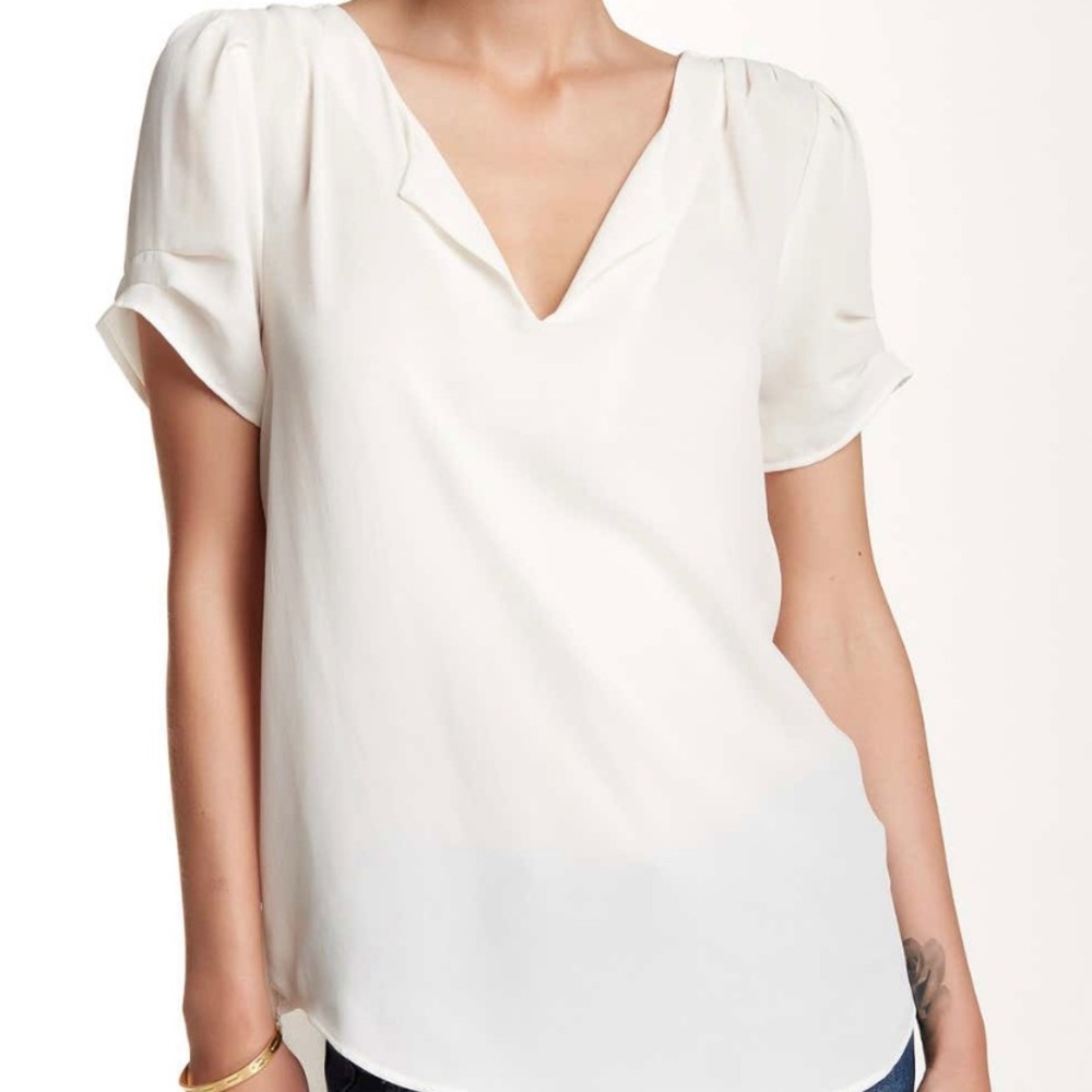 DR2 by Daniel Rainn Pleat Sleeve Split Neck Blouse